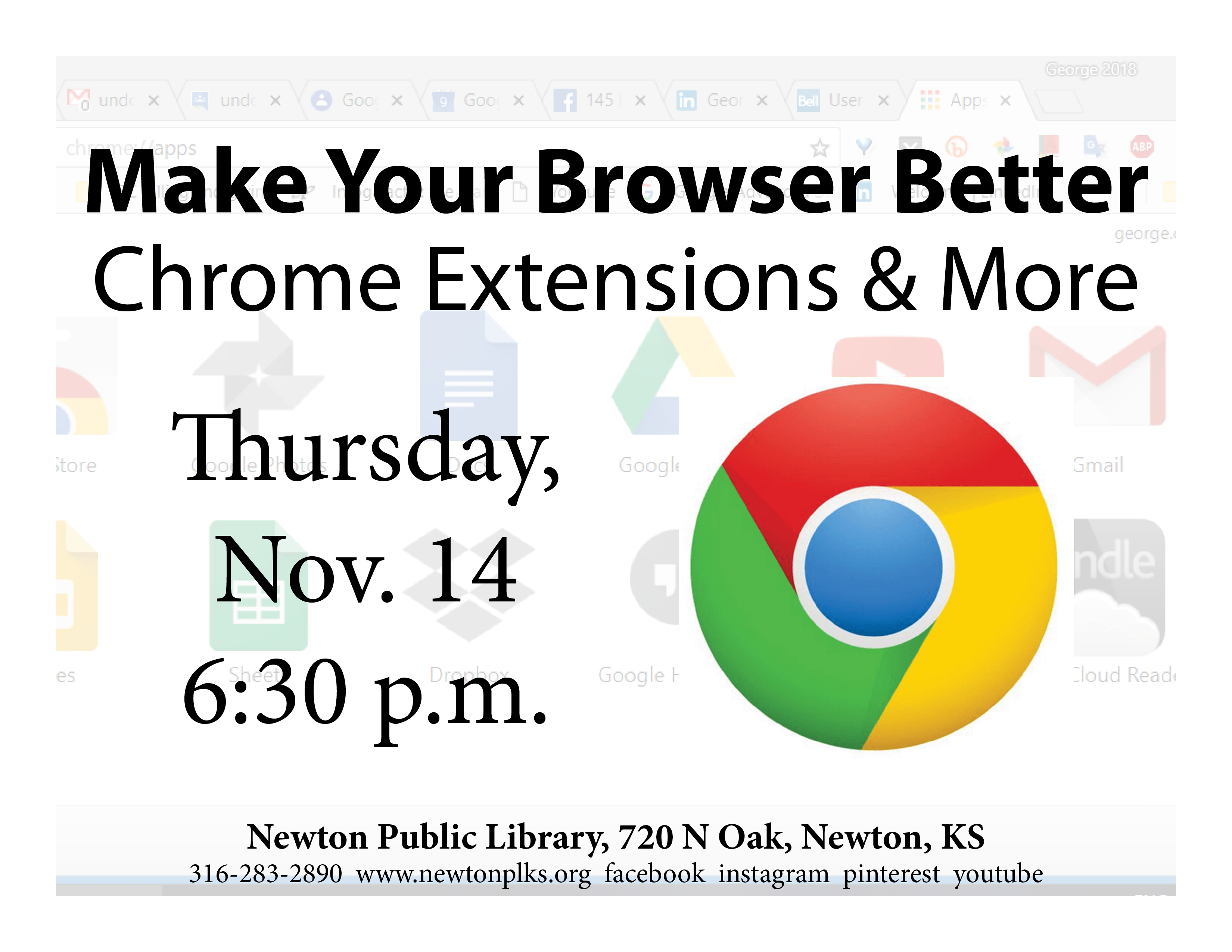 Flyer for Make Your Browser Better event, 6:30 p.m. November 14..