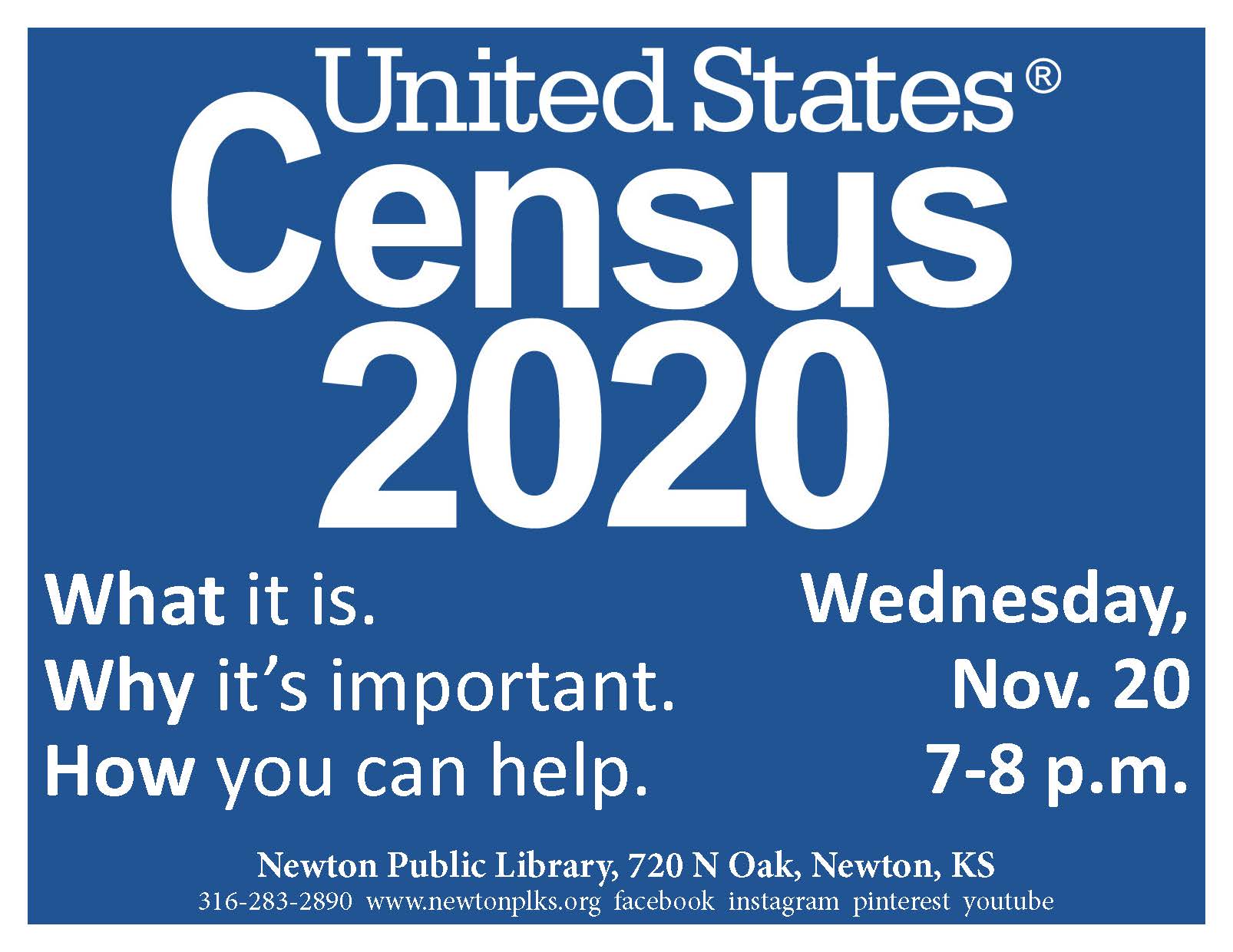 Flyer advertising US Census presentation, 7 p.m. Nov. 20.