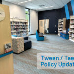 Newton Public Library's teen area is pictured, with bookcase and the Nintendo Switch video game console visible.